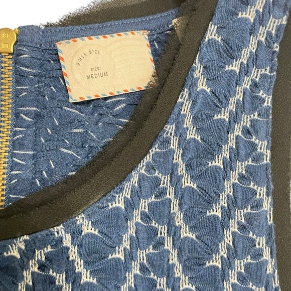 Anthropologie Postmark Women's M Sleeveless Tank Blue Black Textured Top - Picture 7 of 12